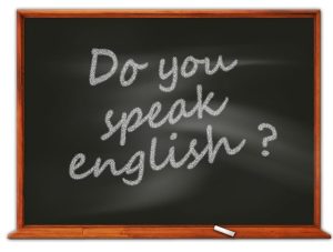 Bild einer Tafel: 'Do you speak English?'